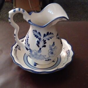 Vintage Royal Delft Porcelain Creamer With Bowl